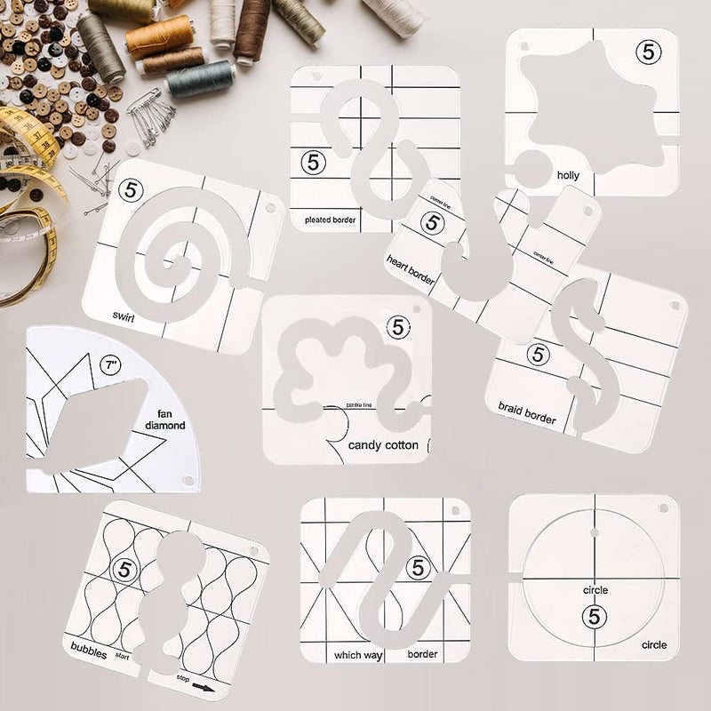 AUMACHEN 14 PCs Free Motion Quilting Template Set Includes 11 Quilting Templates 3mm, High Shank Ruler Foot, Non-Slip Grips, Free Motion Quilting Rulers and Templates for DIY Quilting on Sewing Machine - Image 5